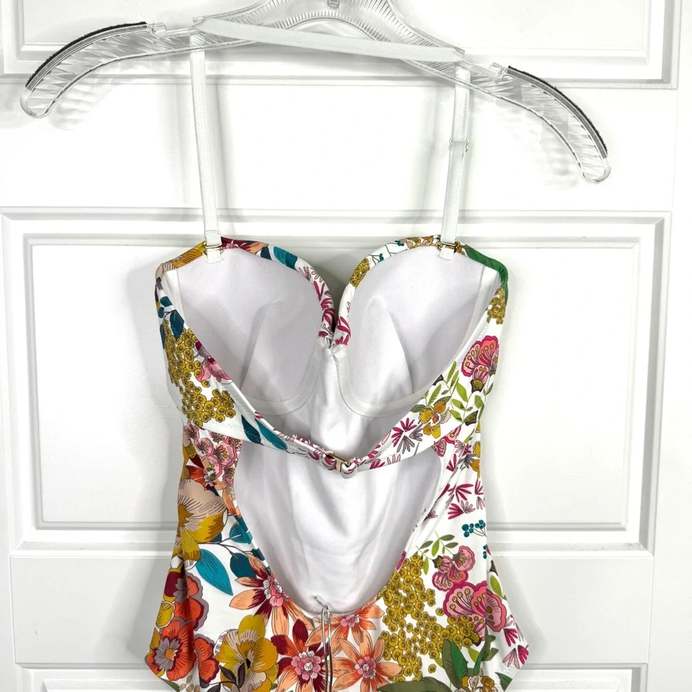 JOHNNY WAS Millo Twist Bra One Piece Swimsuit NEW Size S White Boho Floral